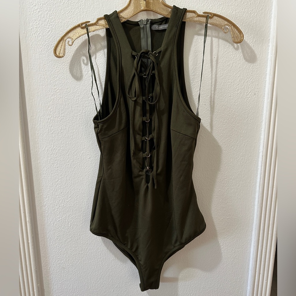 Carmar Olive Green Lace Up Leotard Size Medium